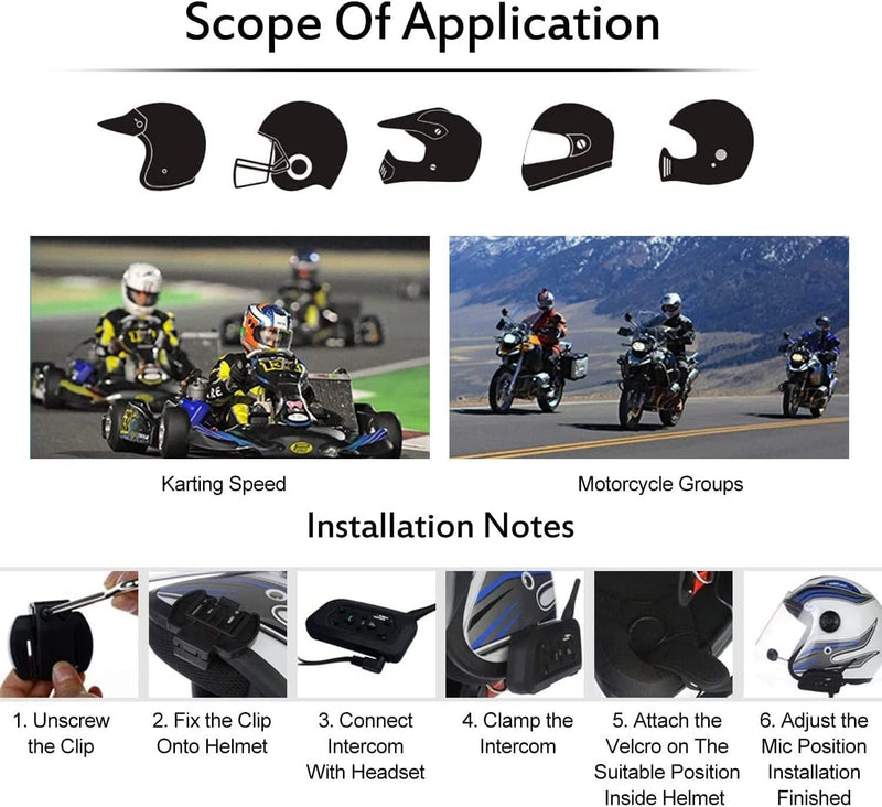 Motorcycle Intercom 6 Riders 800m Waterproof with Microphone