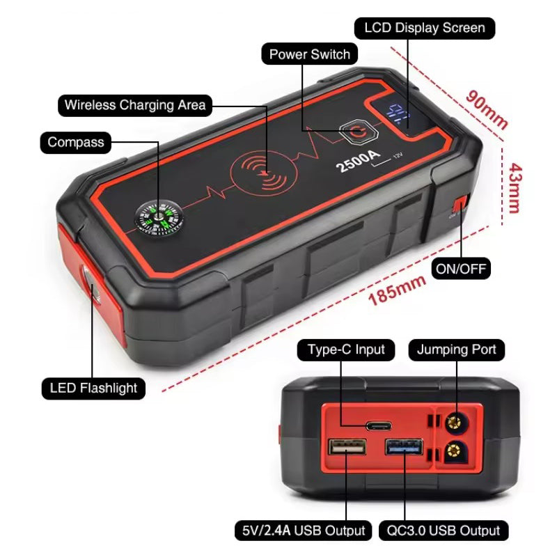 2500A Professional Car and Motorcycle Booster with LED Charge