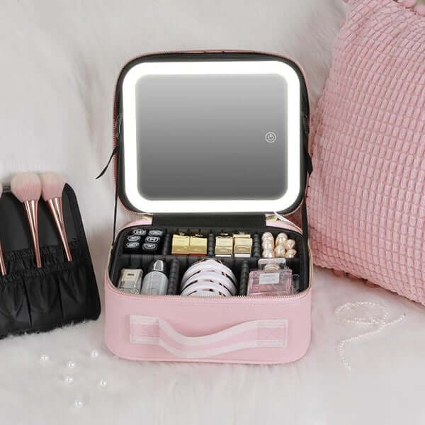 Portable Makeup Case – LED Mirror for Beauty On-the-Go