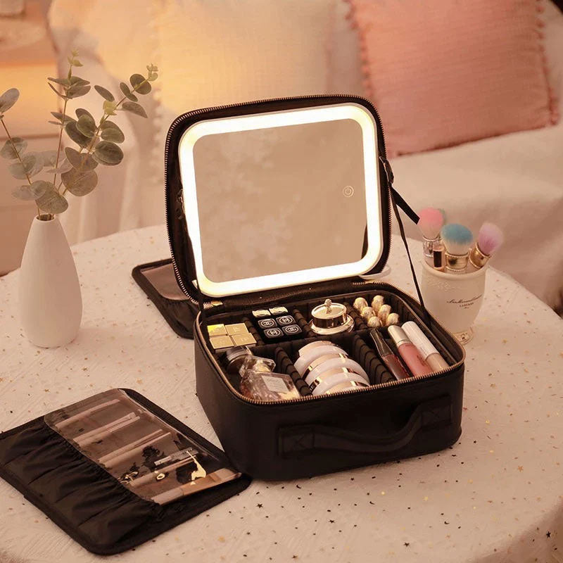 Portable Makeup Case – LED Mirror for Beauty On-the-Go