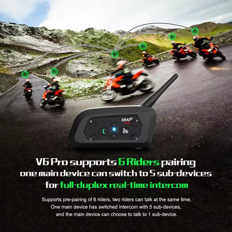 Motorcycle Intercom 6 Riders 800m Waterproof with Microphone