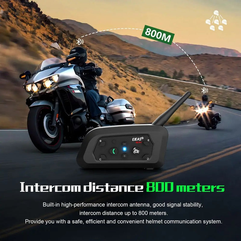 Motorcycle Intercom 6 Riders 800m Waterproof with Microphone